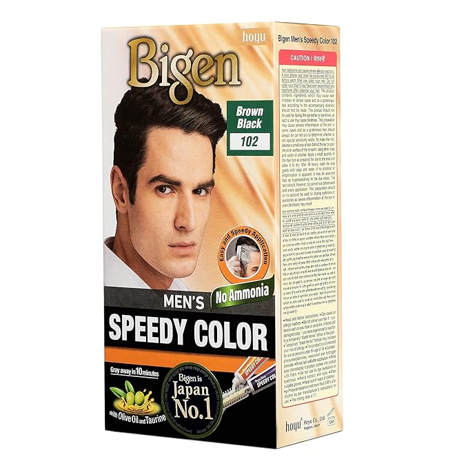 Picture of International Thailand product Bigen Bigen Men's Speedy Hair   Brown Black colour natural black shade no 102 used for male - 40 GM+ 40 GM