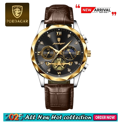 Picture of PU Leather Analog Watch for Men  Black & Silver Poedagar 996 Leather Analog Watch for Men - Watch For Men - Watch - ঘড়ি