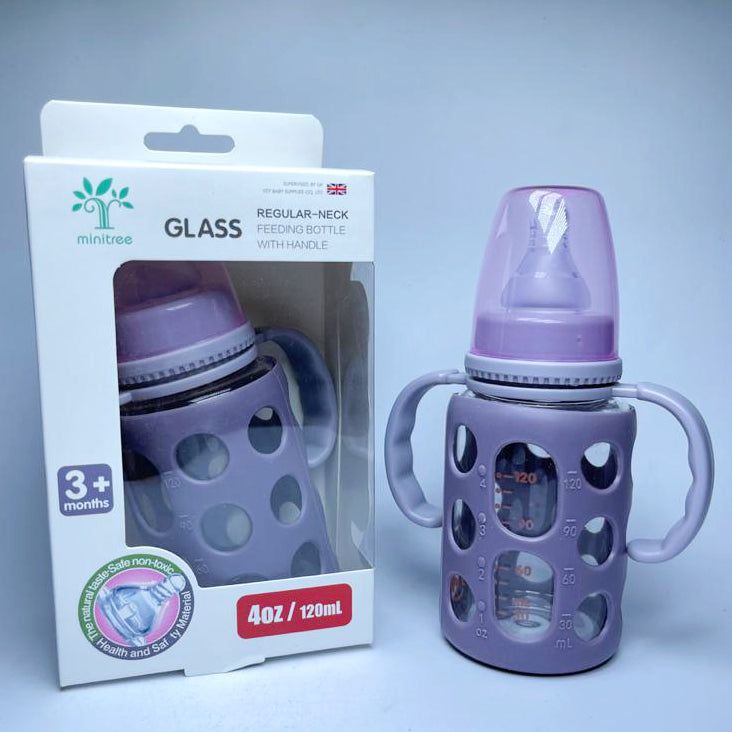 Picture of Baby Feeder Bottle Minitree Regular Neck Baby Feeding Glass Bottle 3m+ 120ml Bottle Multicolor Available
