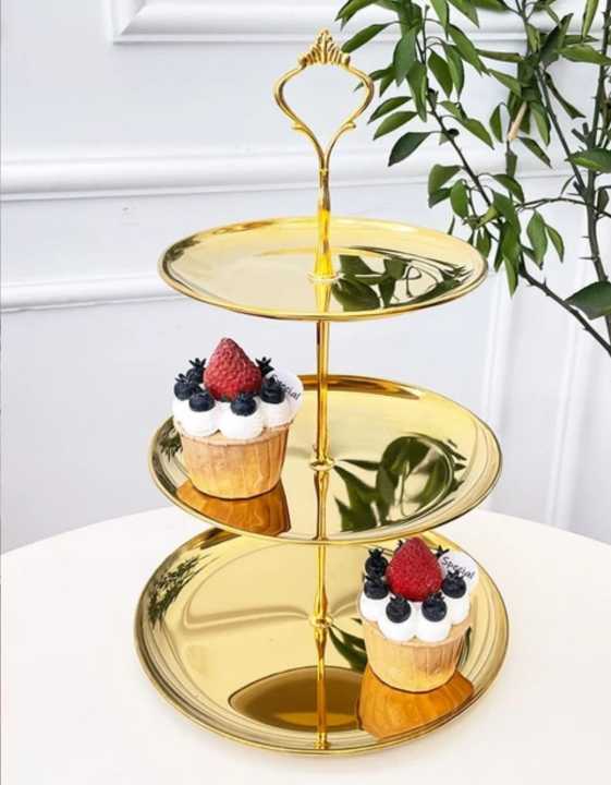 Picture of Cake Stand Stainless Steel Tiered Cupcake Stand 3 Tier Tray Platters Dessert Holder for Party