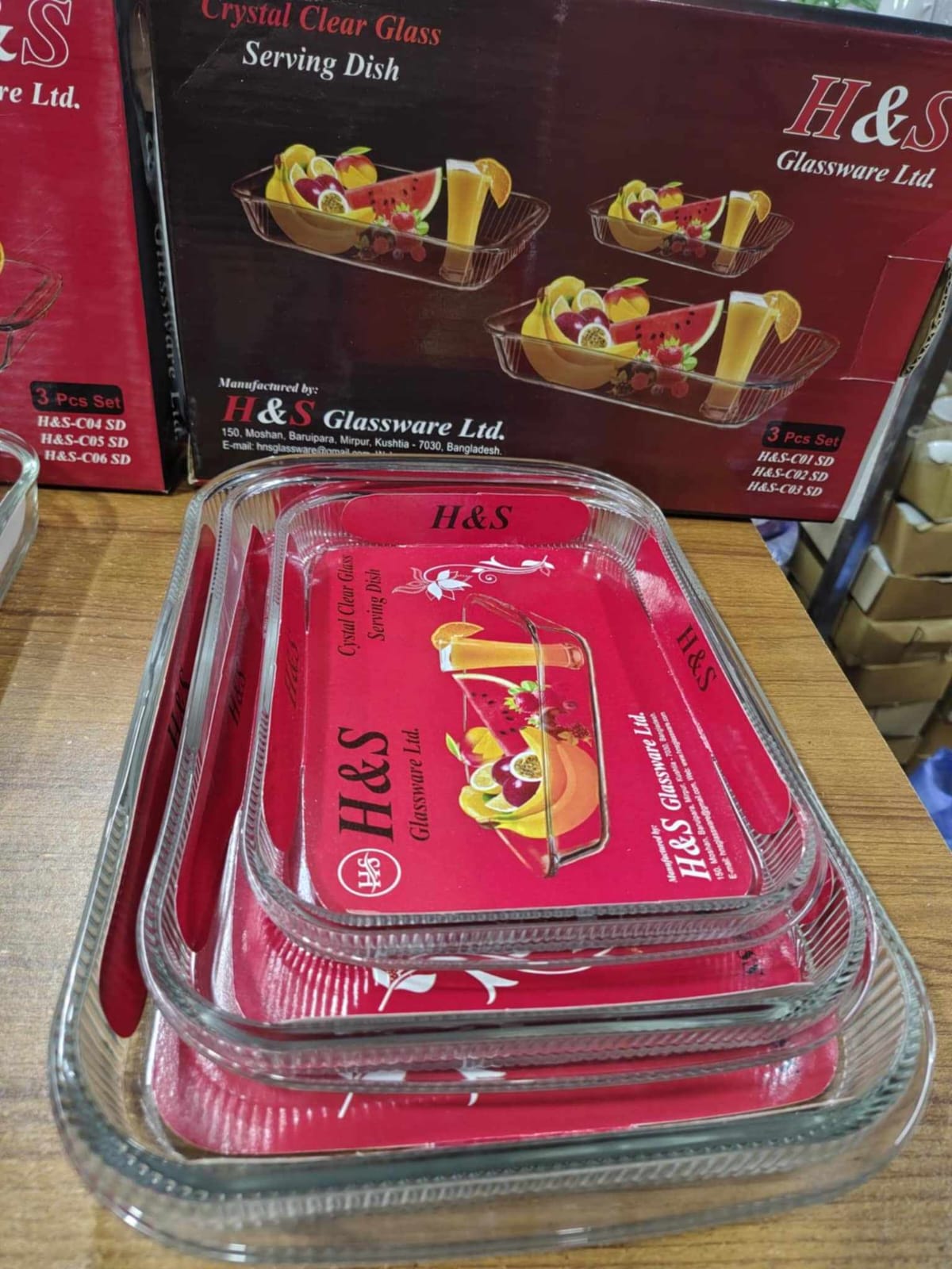 Picture of H&S Glassware Ltd. 3-piece Crystal Clear Glass Serving Dish Set