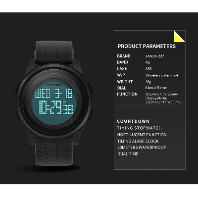 Picture of Sanda Waterproof Digital Watch for men .Black
