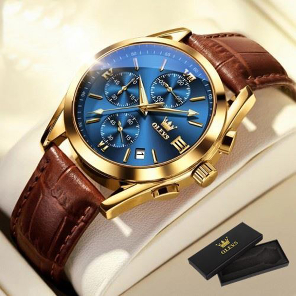 Picture of Ole_vs Men Leather Analoge Quartz Fashion Watch for Men Brown