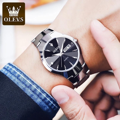 Picture of OLEVS 8697 Luxury Fashion Watch For Men Tungsten Steel Strap Classic Luminous Date Waterproof Quartz Man Wristwatch