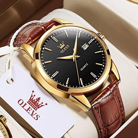 Picture of Olevs 6898 Brown PU Leather Analoge Wrist Watch For Men
