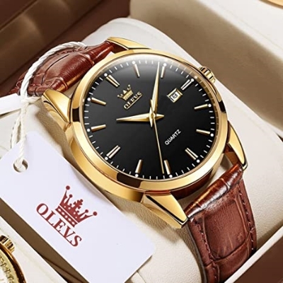 Picture of Olevs 6898 Brown PU Leather Analoge Wrist Watch For Men