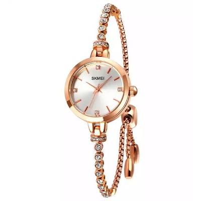 Picture of SKMEI 1854 Fashion Women Quartz Watch Jewelry Diamond Bracelet Analog Watches Dress Waterproof Wristwatch with 3D Rose Gold Bracelet