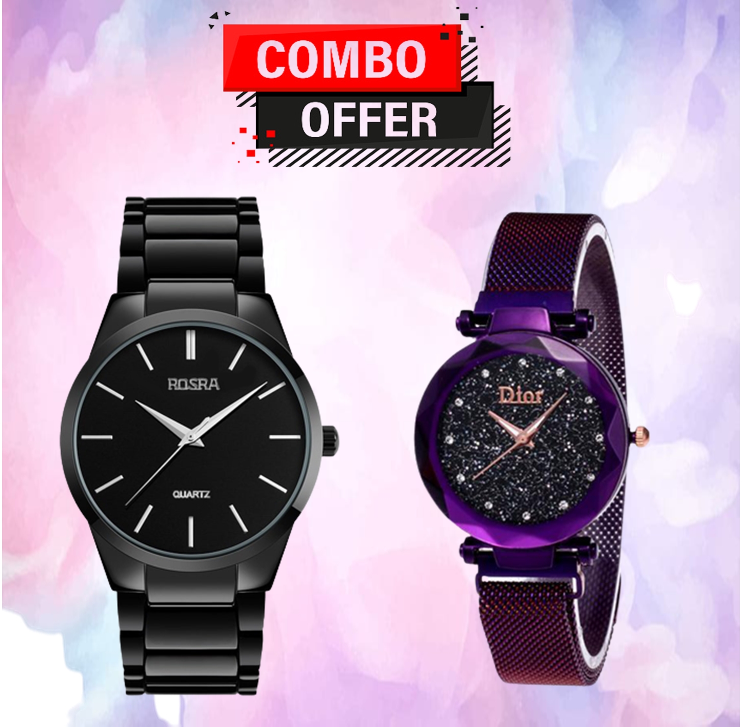 Picture of BUY 1 GET 1, Stainless Steel Couple Analog Watch For Men , Combo Offer