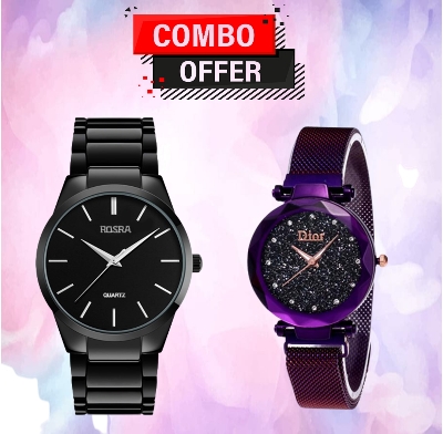 Picture of BUY 1 GET 1, Stainless Steel Couple Analog Watch For Men , Combo Offer