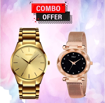Picture of BUY 1 GET 1, Stainless Steel Couple Analog Watch For Men , Combo Offer