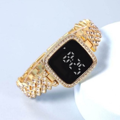 Picture of New Trend Fashion Steel Chain Diamond Women Watch Full Diamond Touch Screen LED Water Diamond Bracelet Watch