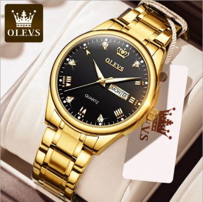 Picture of "Ol_evs 5563 Rep_lica Silver & Golden Two Tone Stainless Steel Analog Wrist Watch For Men - White & Silver & Golden , Black"