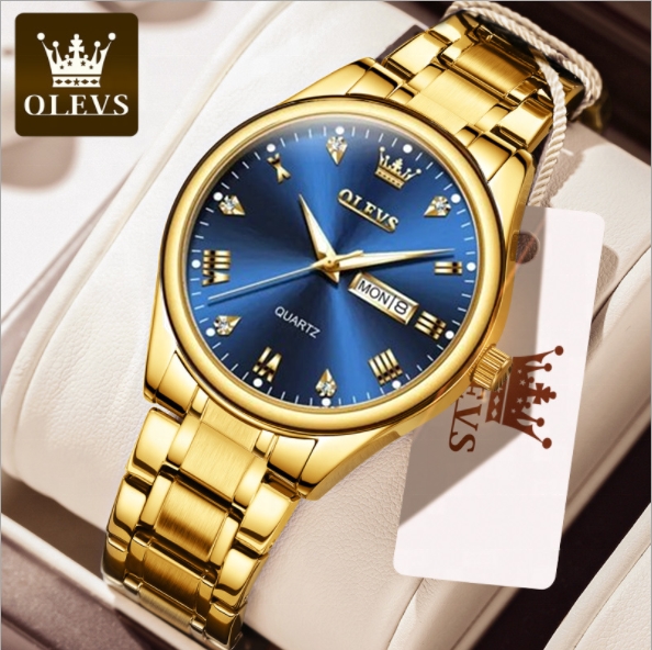 Picture of "Ol_evs 5563 Rep_lica Silver & Golden Two Tone Stainless Steel Analog Wrist Watch For Men - White & Silver & Golden , Black"