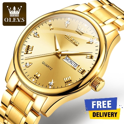 Picture of "Olevs 5563 Silver & Golden Two Tone Stainless Steel Analog Wrist Watch For Men - White & Silver & Golden "