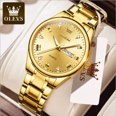 Picture of "Olevs 5563 Silver & Golden Two Tone Stainless Steel Analog Wrist Watch For Men - White & Silver & Golden "