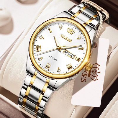 Picture of "Olevs 5563 Silver & Golden Two Tone Stainless Steel Analog Wrist Watch For Men - White & Silver & Golden "