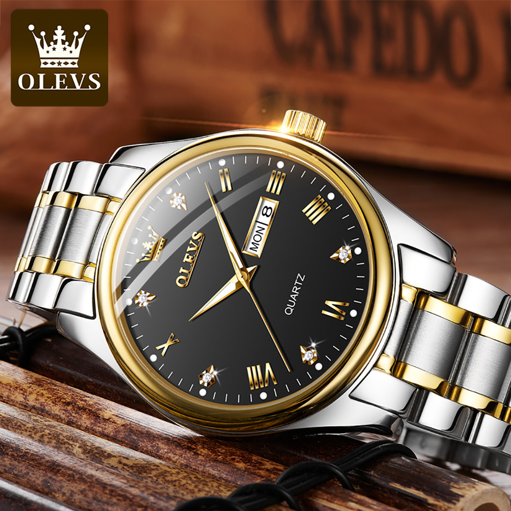 Picture of "Olevs 5563 Silver & Golden Two Tone Stainless Steel Analog Wrist Watch For Men - White & Silver & Golden "