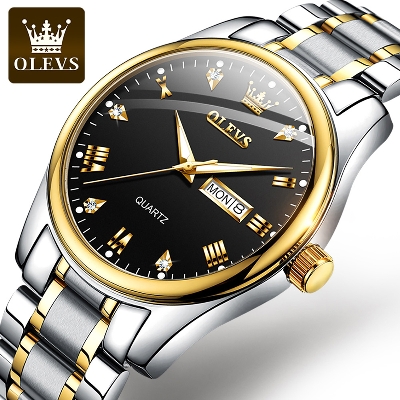 Picture of "Olevs 5563 Silver & Golden Two Tone Stainless Steel Analog Wrist Watch For Men - White & Silver & Golden "