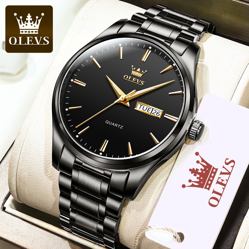 Picture of "Olevs 6898 Golden Stainless Steel Analoge Wrist Watch For Men - Royal Blue & Golden "