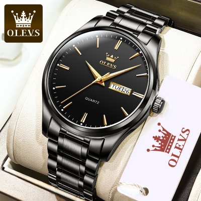 Picture of "Olevs 6898 Golden Stainless Steel Analoge Wrist Watch For Men - Royal Blue & Golden "
