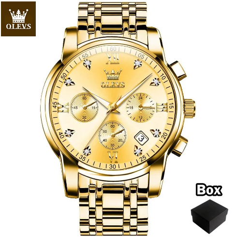 Picture of "Olevs 2858 Silver & Golden Two Tone Stainless Steel Analog Wrist Watch For Men - White & Silver & Golden "