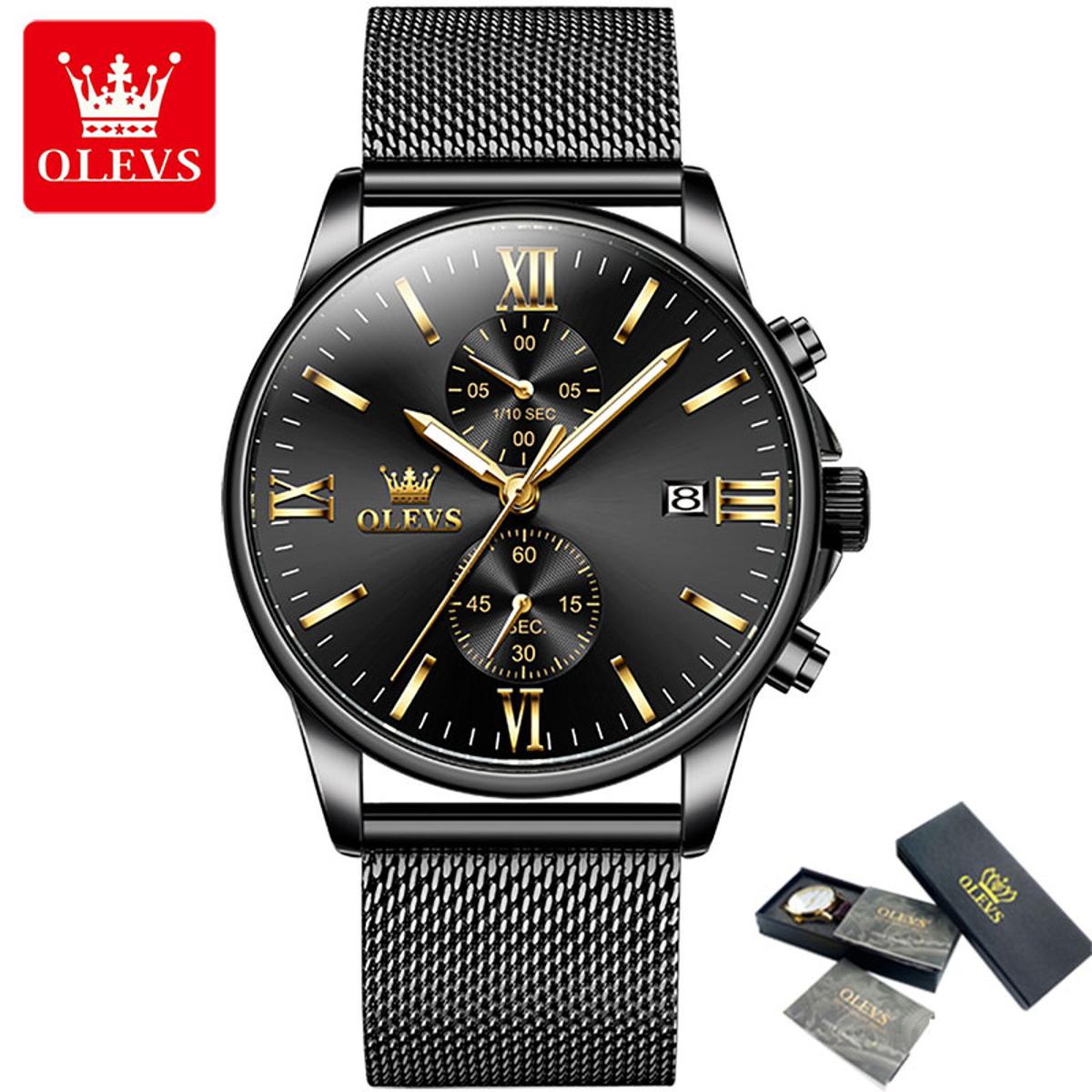 Picture of OLEVS 2886 New Black Quartz Watch for Men Stainless Steel Watchband Auto Date Chronograph Waterproof Luminous Business Men Wristwatch