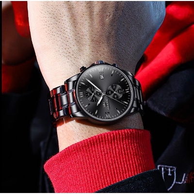 Picture of OLEVS 2886 New Black Quartz Watch for Men Stainless Steel Watchband Auto Date Chronograph Waterproof Luminous Business Men Wristwatch