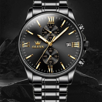 Picture of OLEVS 2886 New Black Quartz Watch for Men Stainless Steel Watchband Auto Date Chronograph Waterproof Luminous Business Men Wristwatch