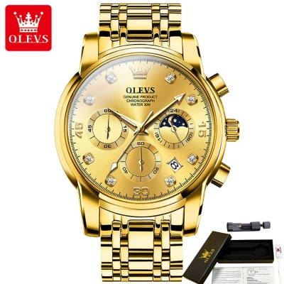 Picture of OLE_VS 2889 Men's Watch Waterproof Diamond set Dial Chronograph Luminous Calendar Stainless Steel Strap with Gift Box