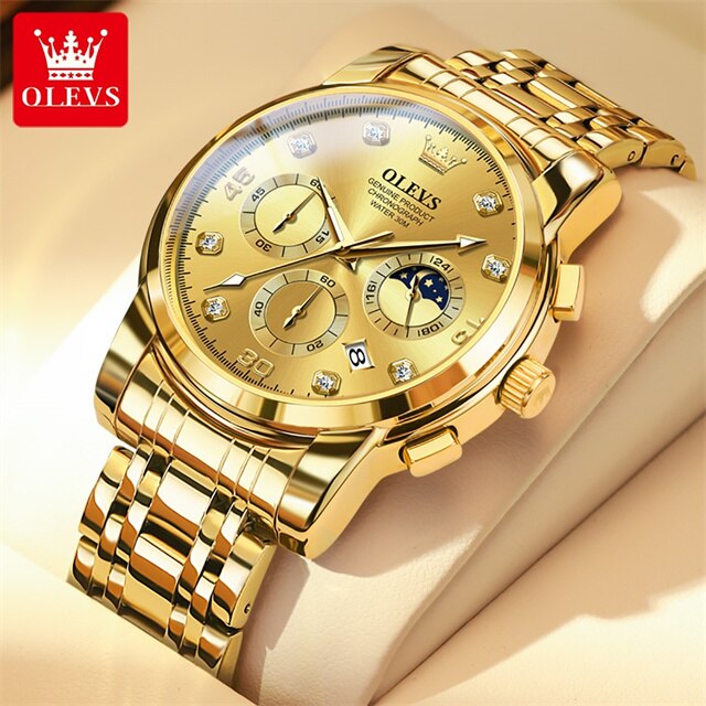 Picture of OLE_VS 2889 Men's Watch Waterproof Diamond set Dial Chronograph Luminous Calendar Stainless Steel Strap with Gift Box