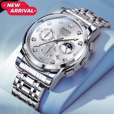 Picture of OLE_VS 2889 Men's Watch Waterproof Diamond set Dial Chronograph Luminous Calendar Stainless Steel Strap with Gift Box