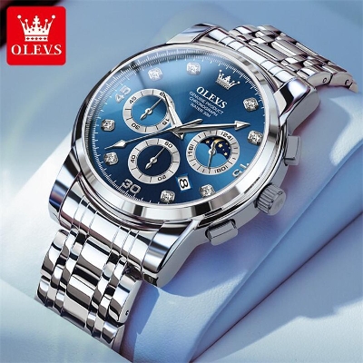 Picture of OLE_VS 2889 Men's Watch Waterproof Diamond set Dial Chronograph Luminous Calendar Stainless Steel Strap with Gift Box