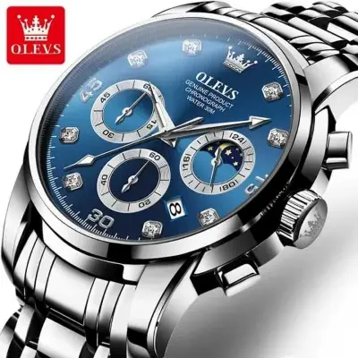 Picture of OLE_VS 2889 Men's Watch Waterproof Diamond set Dial Chronograph Luminous Calendar Stainless Steel Strap with Gift Box
