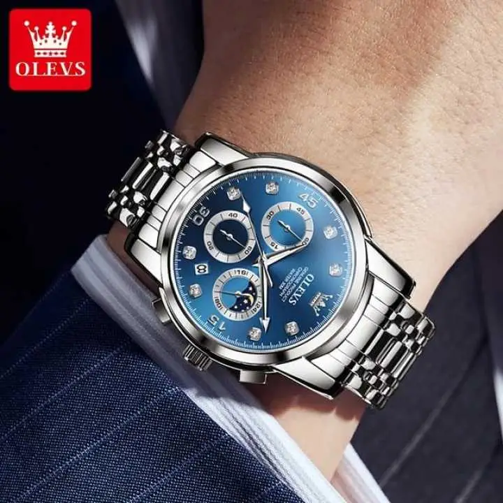 Picture of OLE_VS 2889 Men's Watch Waterproof Diamond set Dial Chronograph Luminous Calendar Stainless Steel Strap with Gift Box