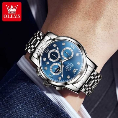 Picture of OLE_VS 2889 Men's Watch Waterproof Diamond set Dial Chronograph Luminous Calendar Stainless Steel Strap with Gift Box