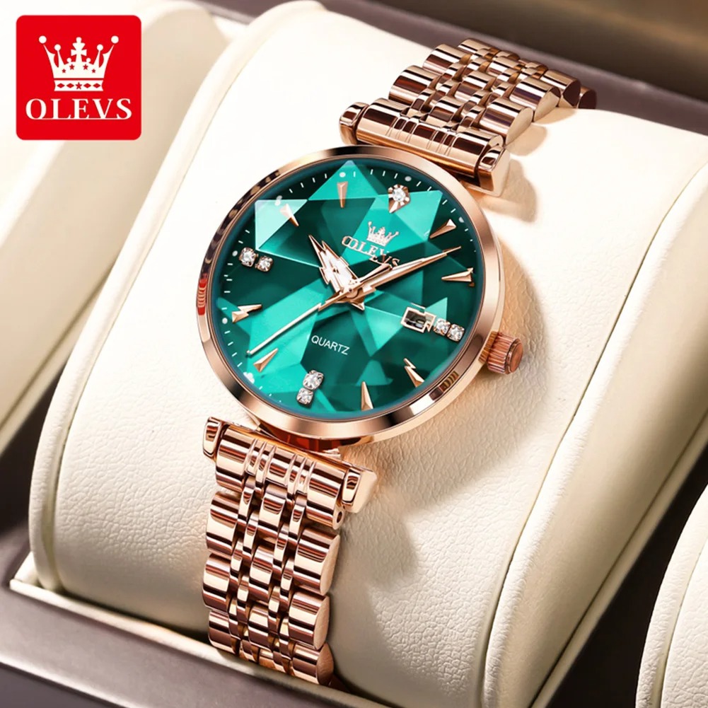 Picture of OLEVS 5536 Quartz Luxury Diamond-shapedWatch For Women, Stainless Steel Strap Waterproof Fashion Women Wristwatches Calendar
