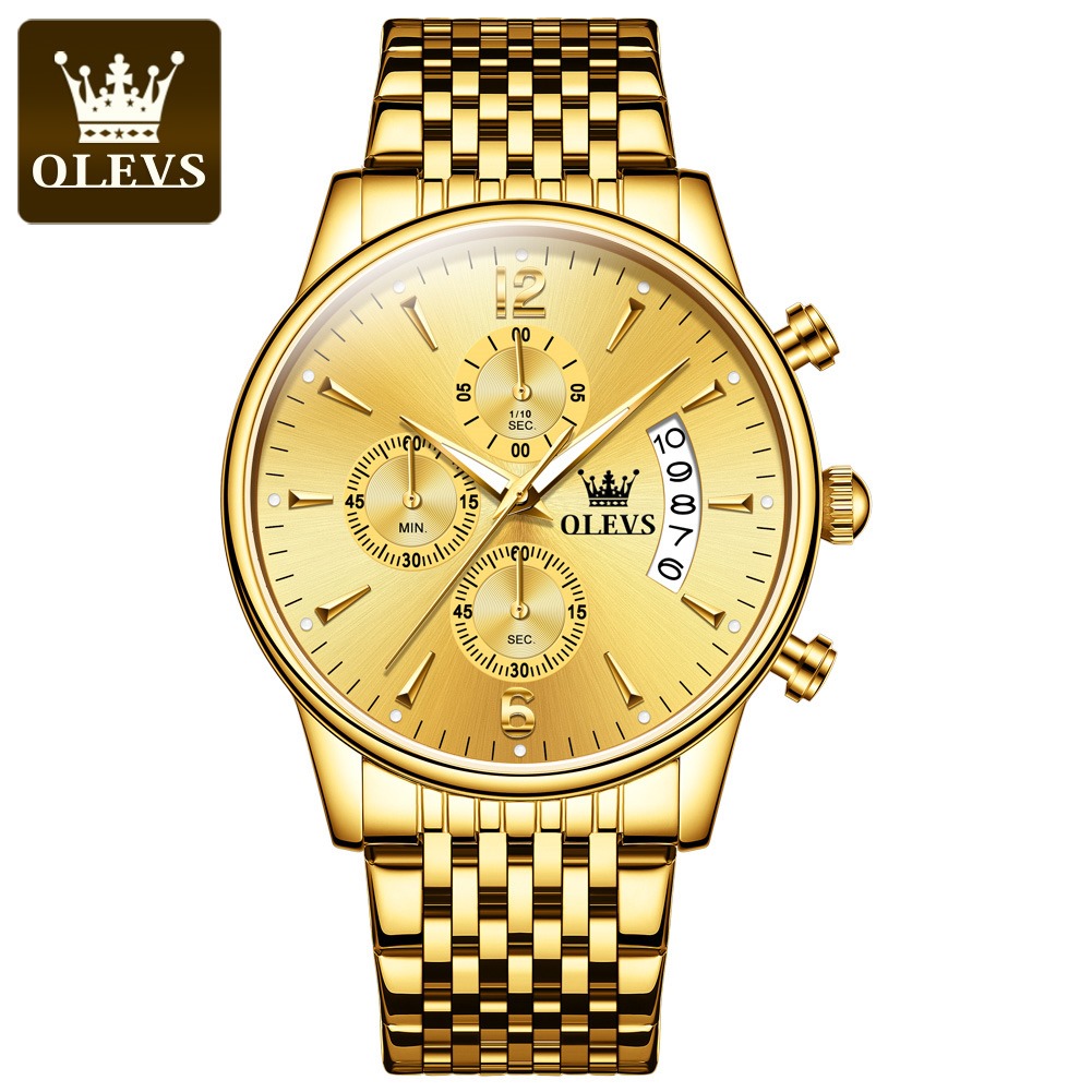 Picture of 2867 Olevs branded Wrist Watch Waterproof Large Golden Man Watch Steel Men's Fashion Watches