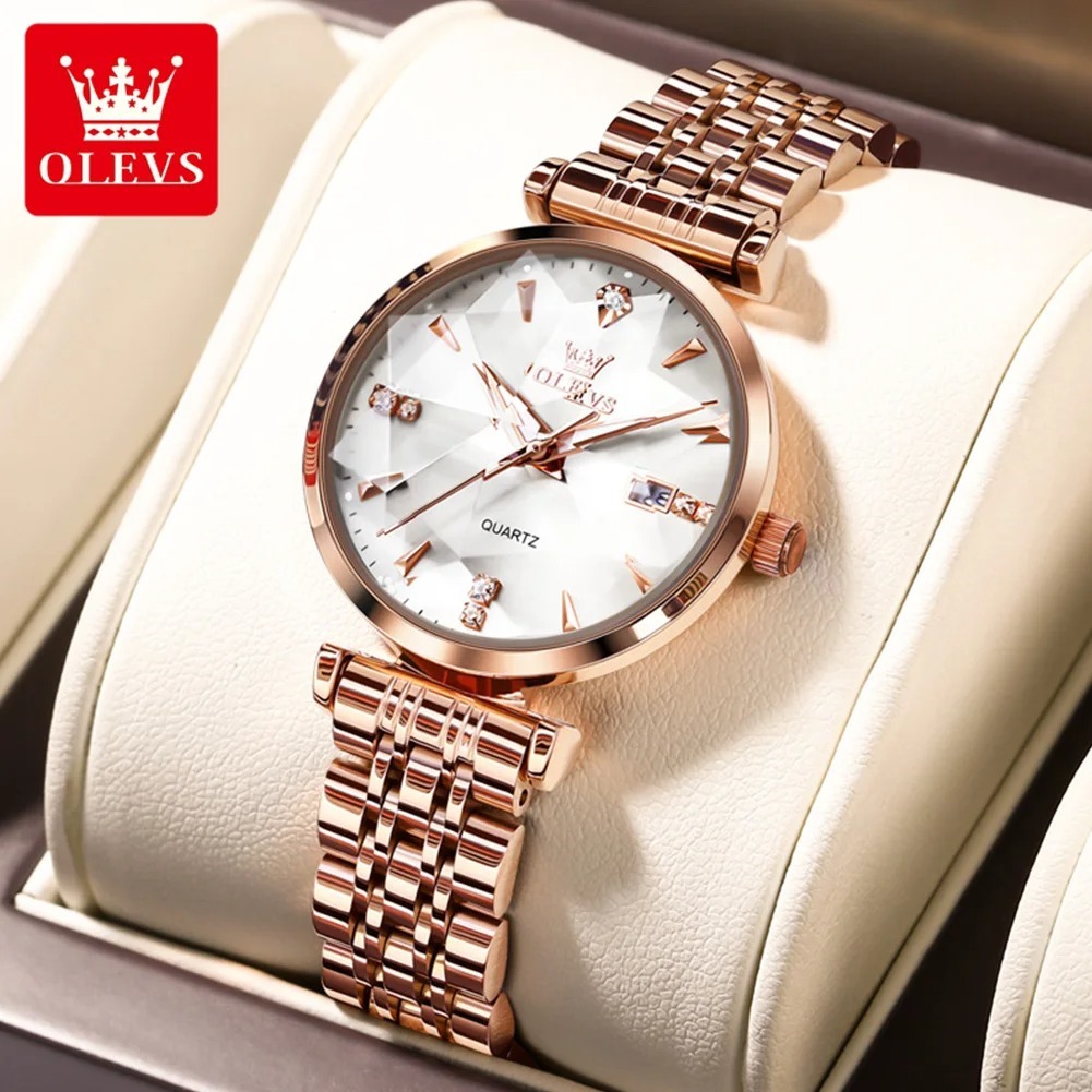 Picture of OLEVS 5536 Quartz Luxury Diamond-shapedWatch For Women, Stainless Steel Strap Waterproof Fashion Women Wristwatches Calendar