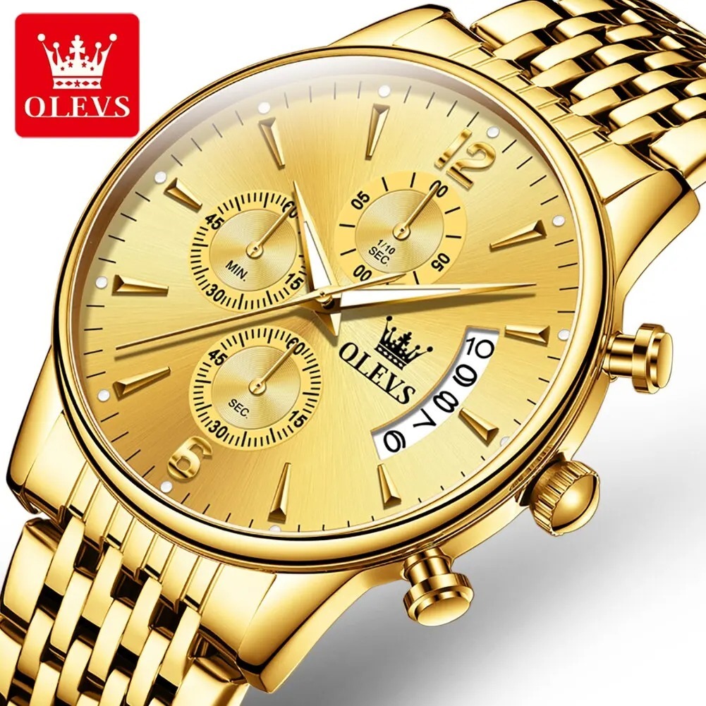 Picture of 2867 Olevs branded Wrist Watch Waterproof Large Golden Man Watch Steel Men's Fashion Watches