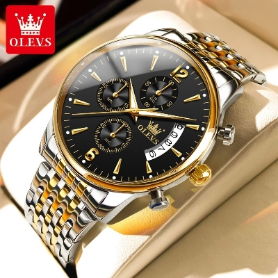 Picture of 2867 Olevs branded Wrist Watch Waterproof Large Golden Man Watch Steel Men's Fashion Watches
