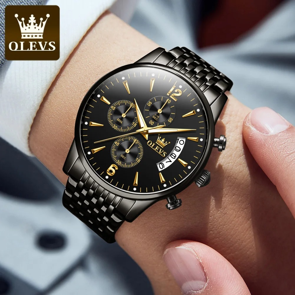 Picture of 2867 Olevs branded Wrist Watch Waterproof Large Golden Man Watch Steel Men's Fashion Watches