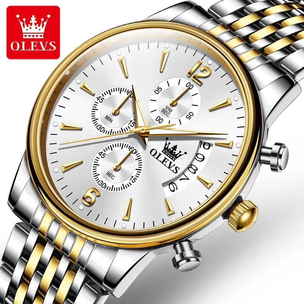 Picture of 2867 Olevs branded Wrist Watch Waterproof Large Golden Man Watch Steel Men's Fashion Watches