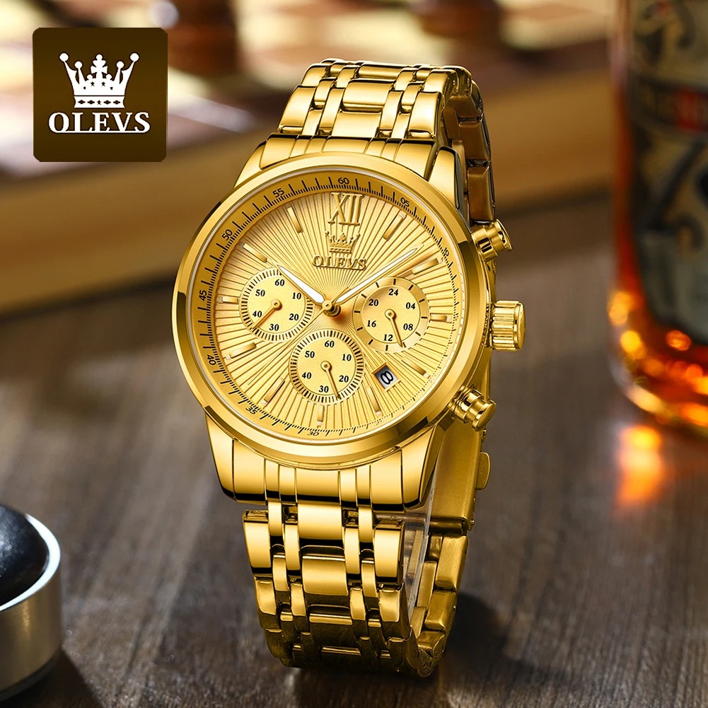 Picture of OLEVS TY709 Men's Watches Classics Three Small Dials Original Quartz Watch for Man Waterproof Stainless Steel Luminous Fashion Trend