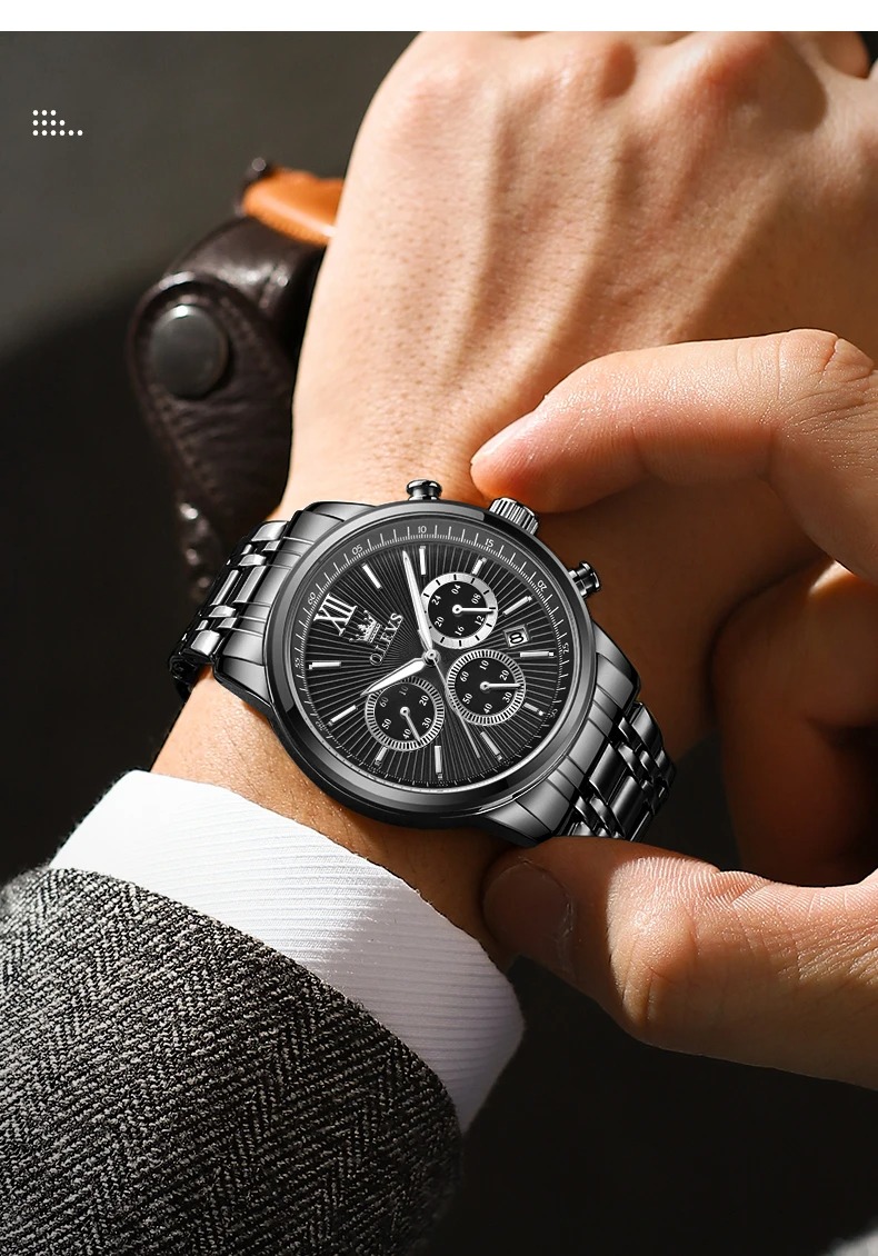 Picture of OLEVS TY709 Men's Watches Classics Three Small Dials Original Quartz Watch for Man Waterproof Stainless Steel Luminous Fashion Trend