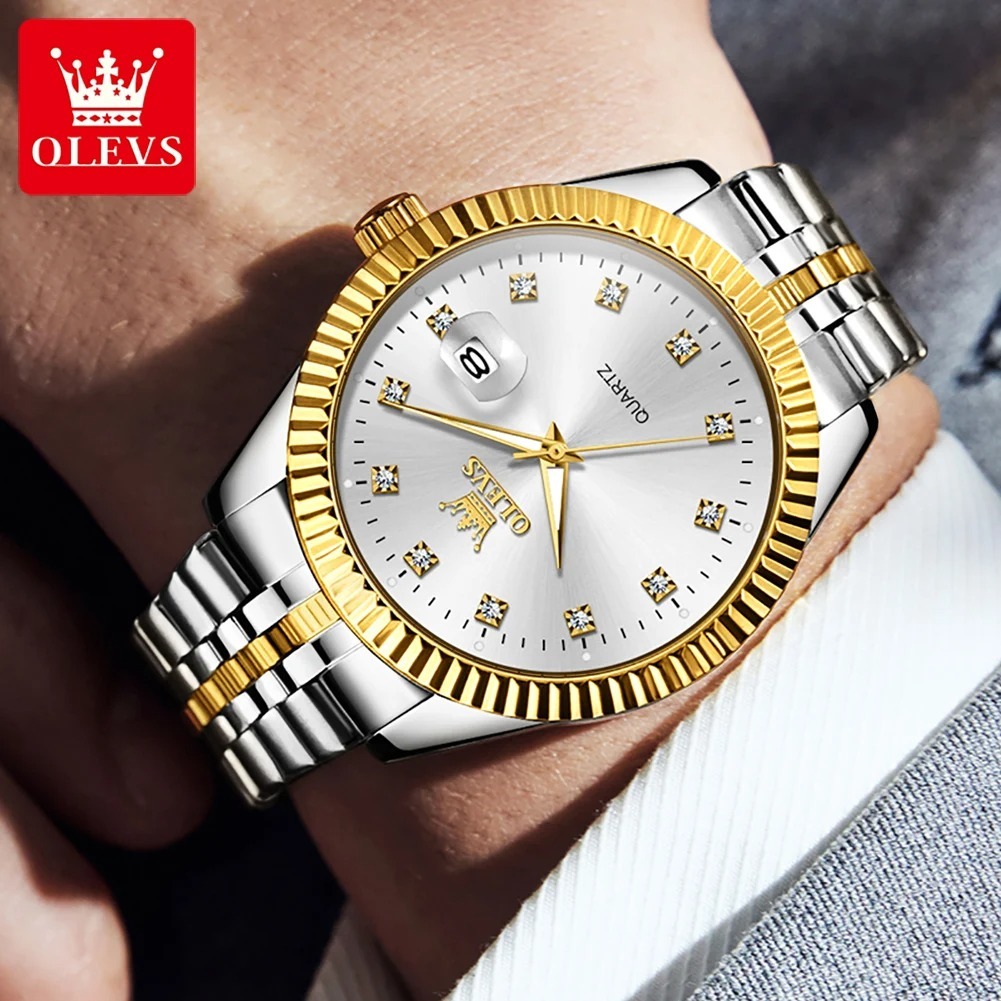 Picture of OLEVS 5526 Brand New Fashion Design Quartz Watch for Men Gold Steel Waterproof Luminous Date Mens Watches Relogio Masculino 2024