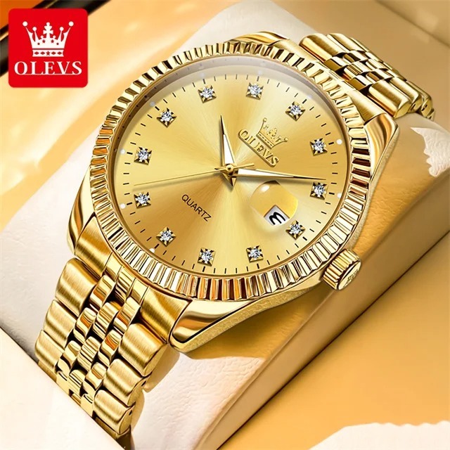 Picture of OLEVS 5526 Brand New Fashion Design Quartz Watch for Men Gold Steel Waterproof Luminous Date Mens Watches Relogio Masculino 2024