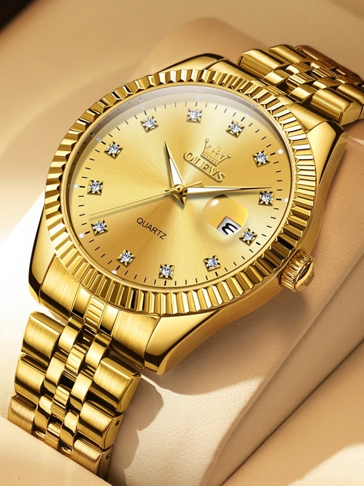 Picture of OLEVS 5526 Brand New Fashion Design Quartz Watch for Men Gold Steel Waterproof Luminous Date Mens Watches Relogio Masculino 2024