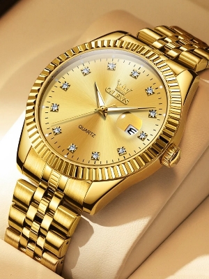 Picture of OLEVS 5526 Brand New Fashion Design Quartz Watch for Men Gold Steel Waterproof Luminous Date Mens Watches Relogio Masculino 2024