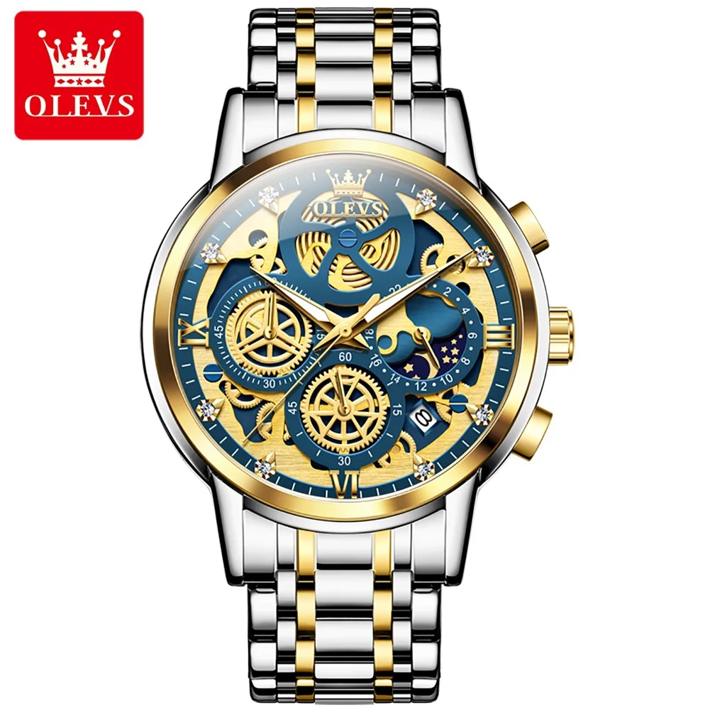 Picture of OLE_VS Top Brand 9947 Sport Quartz Watch Gift Stainless Steel Watchband Round-dial Chronograph Calendar Stainless Steel Watch For Men - ঘড়ি