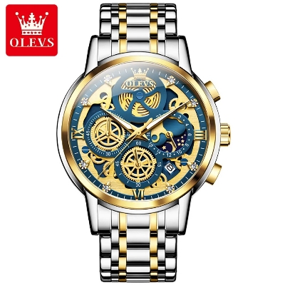 Picture of OLE_VS Top Brand 9947 Sport Quartz Watch Gift Stainless Steel Watchband Round-dial Chronograph Calendar Stainless Steel Watch For Men - ঘড়ি